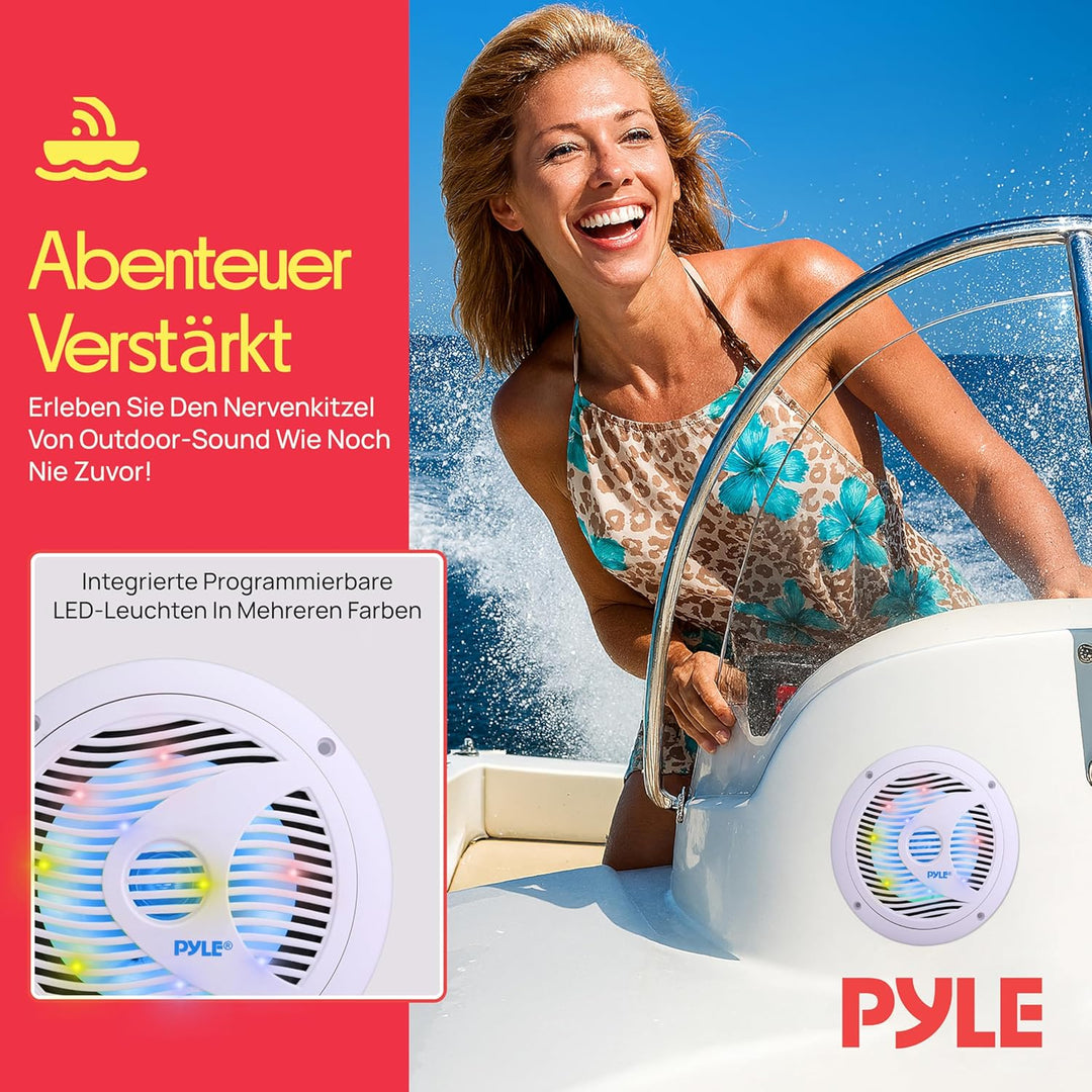 Pyle Hydra 16,5 cm Wasserdicht Marine Grade Lautsprecher, Built Mehrfarbig LED-Lichter, 150 Watt, Pa
