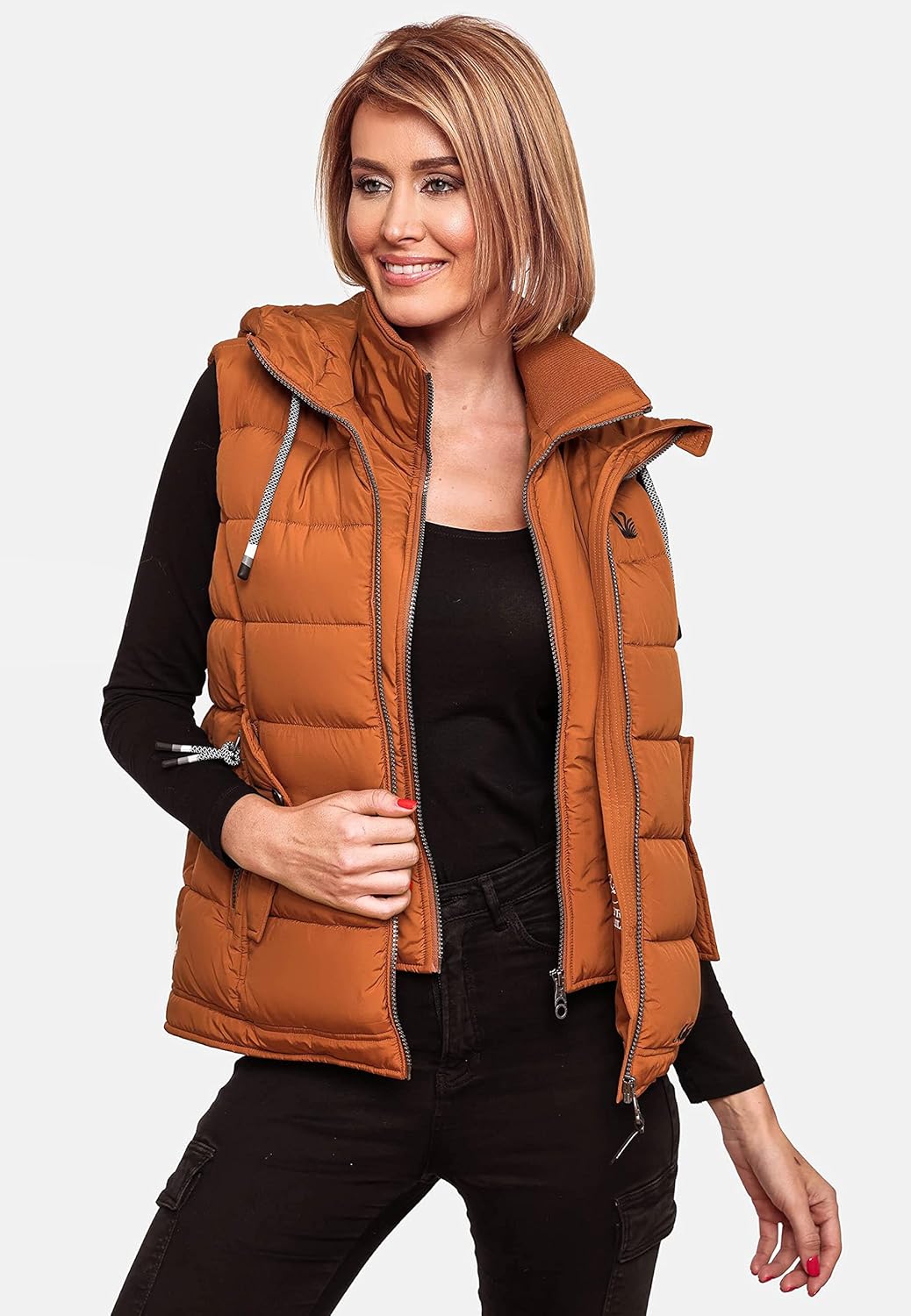MARIKOO Damen leichte Übergangsweste Steppweste mit Kapuze Taisaa XS-3XL XS Rusty Cinnamon, XS Rusty