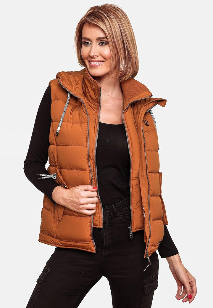 MARIKOO Damen leichte Übergangsweste Steppweste mit Kapuze Taisaa XS-3XL XS Rusty Cinnamon, XS Rusty