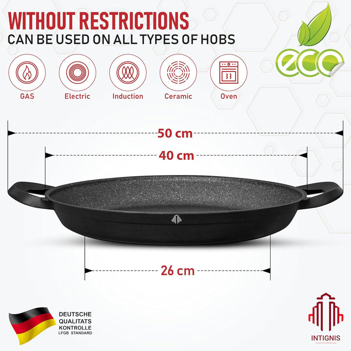 INTIGNIS Professionelle Paellapfanne | 40 cm grosse Bratpfanne | Aluminium | Antihaftbeschichteter M
