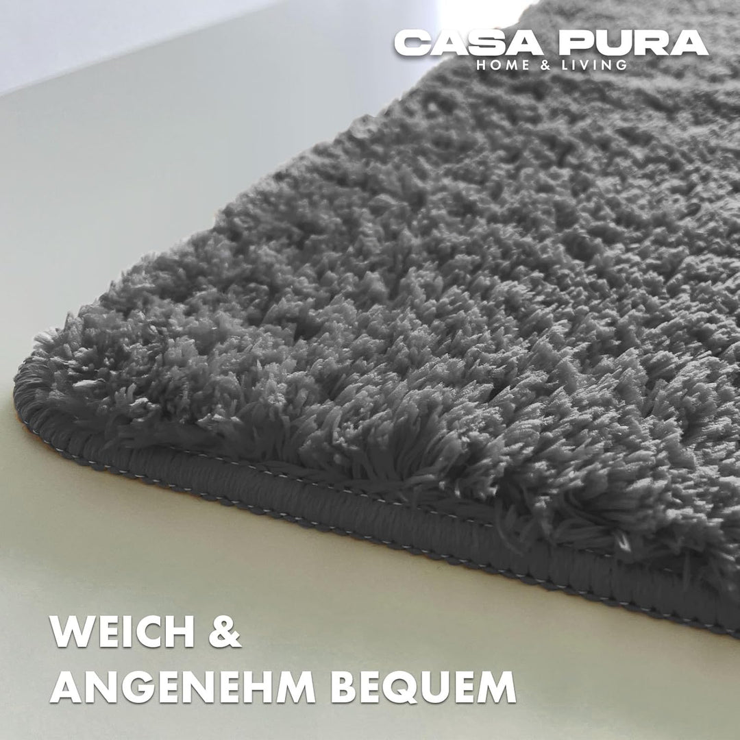 casa pura Badematte grau weicher, Flauschiger Badezimmerteppich in Shaggy Optik, Badvorleger rutschf