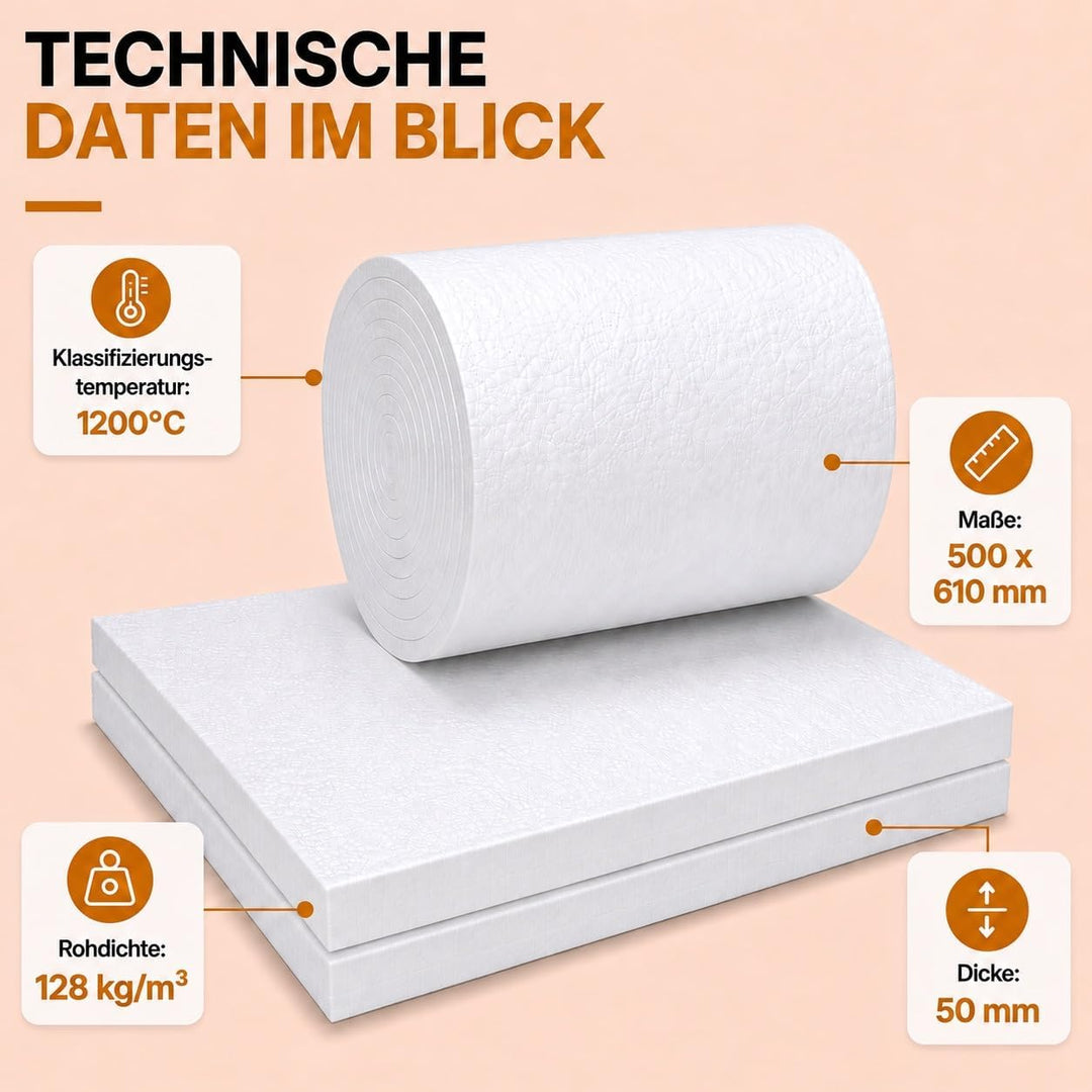 Keramikfasermatte (biolöslich) 1200°C / 96kg 500 x 610 x 50,8mm