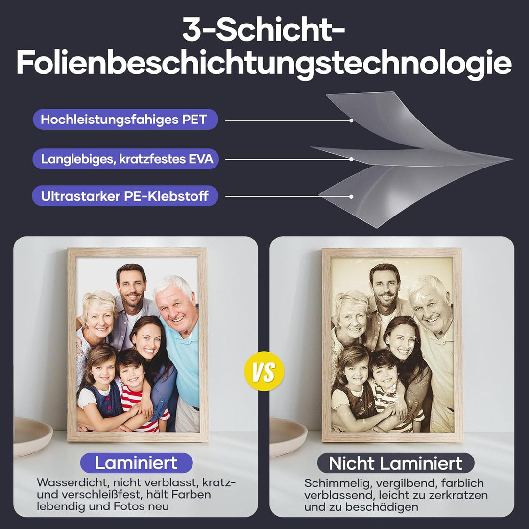 Heisslaminierfolien 80mic für A3 A4 A5 A6, Laminierfolien in Premium-Qualität im 50 Stück, Glänzend,
