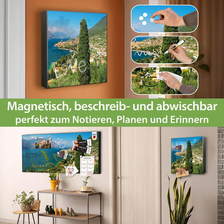 banjado® Grosser Schlüsselkasten Glas/Schlüsselbox 30cm x 30cm mit 50 Haken - Motiv Gardasee/Schlüss
