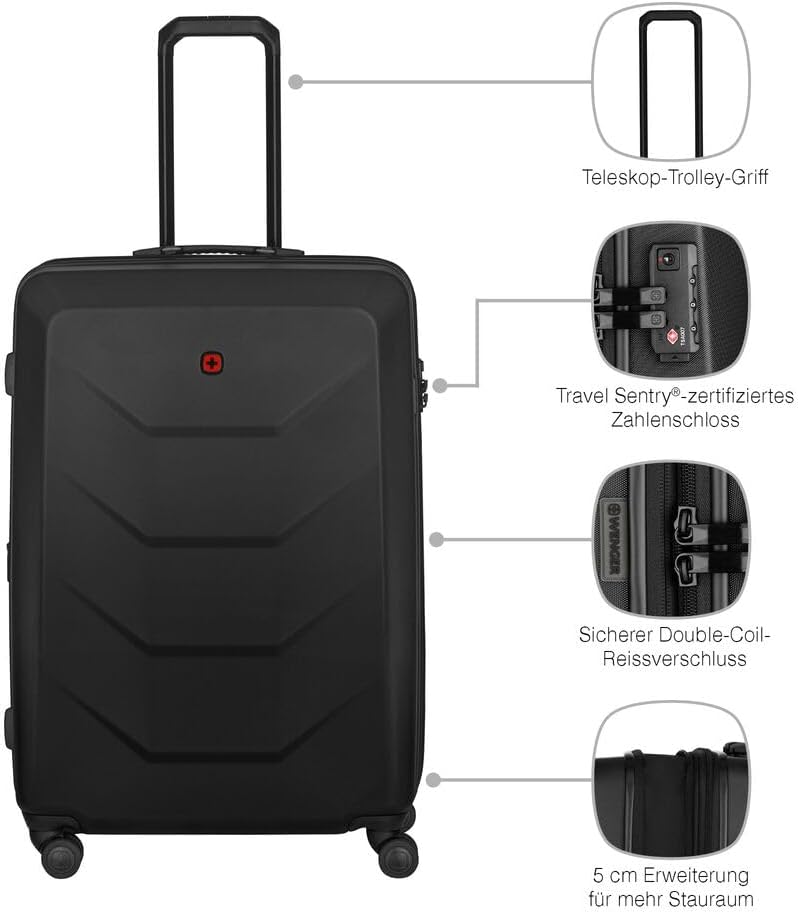 WENGER Prymo Large Schalenkoffer mit 4 Rollen, Trolley, Gross, 93 (107) l, Hartschale, Sicherheitssc