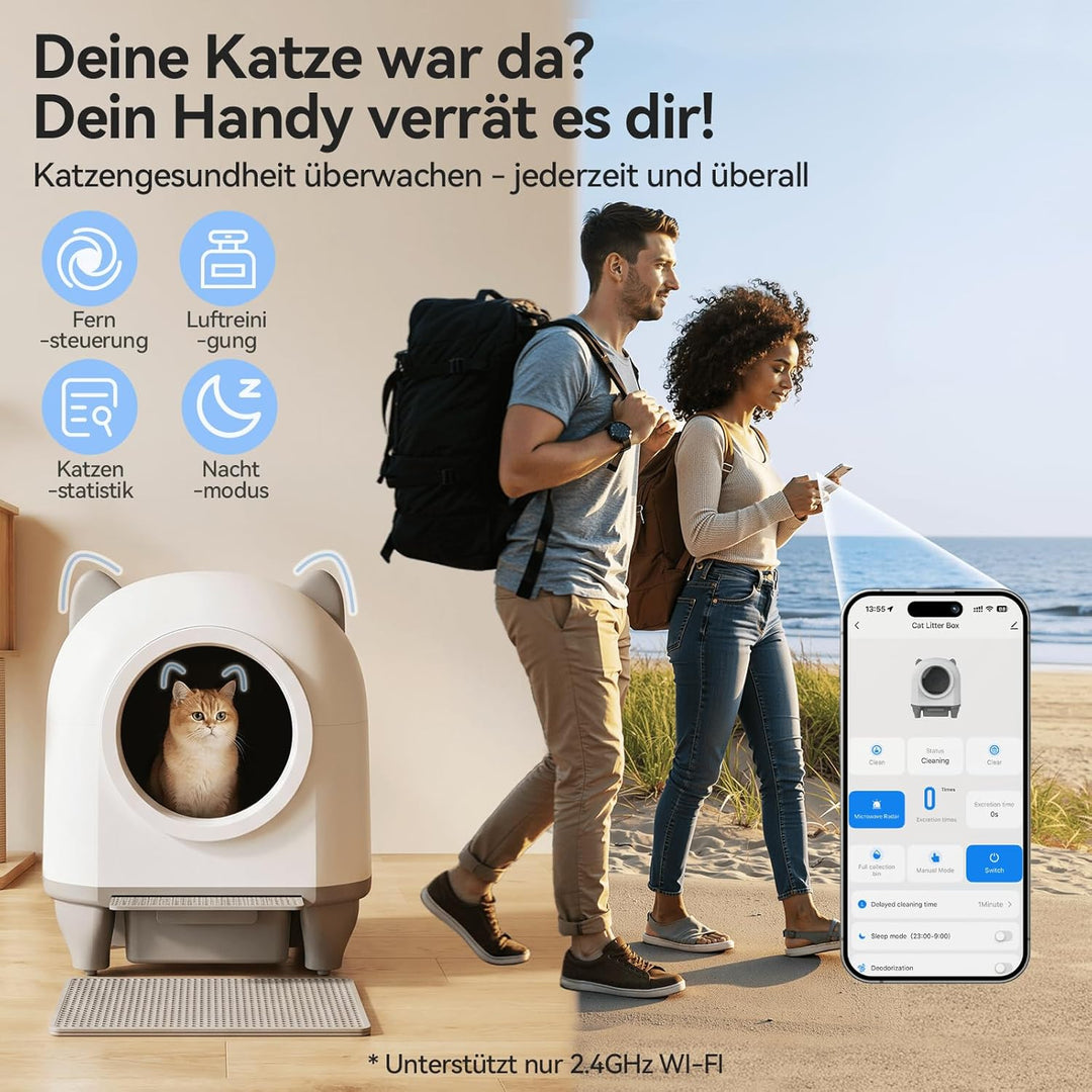 JUMMICO 90L XXL Selbstreinigende Katzentoilette, Smart Katzentoilette mit App-Steuerung, Einklemmsch
