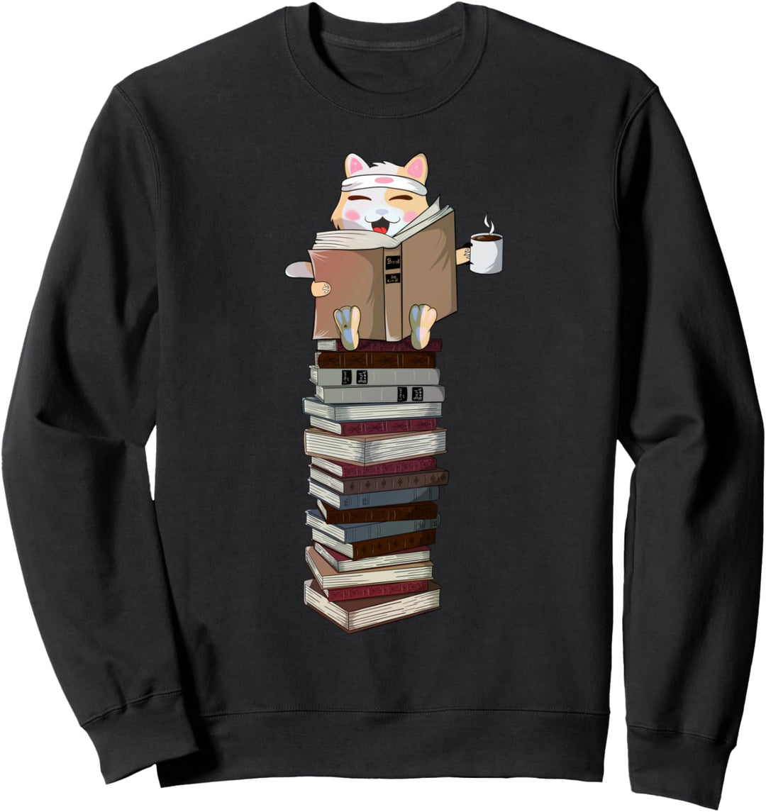 Katze, Tee, Buch, Lesen, Kaffee Sweatshirt