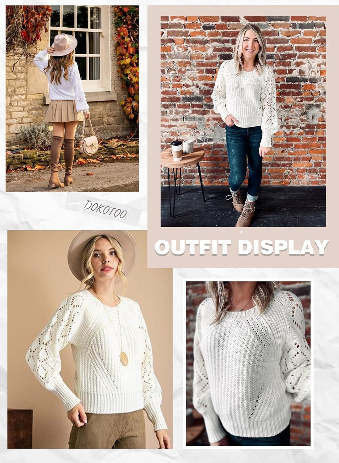 Dokotoo Damen Strickpullover Elegant Rundhals Pullover Langarm Grobstrick Pulli Herbst Winter Einfar