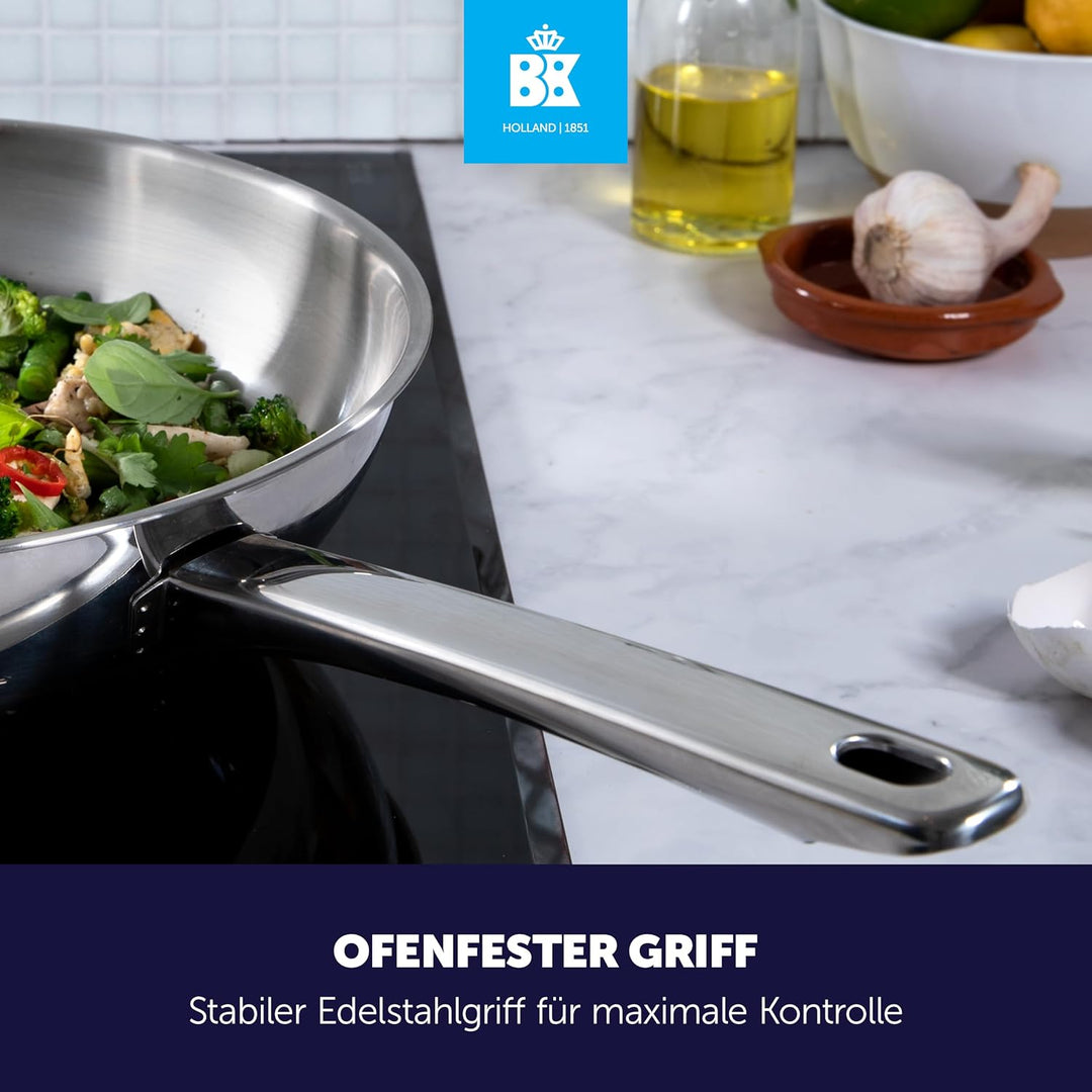 BK Bright Stainless Steel Induction 24 cm Wokpfanne, Mehrfach Verkleidet, Backofenfest, Metallgeschi