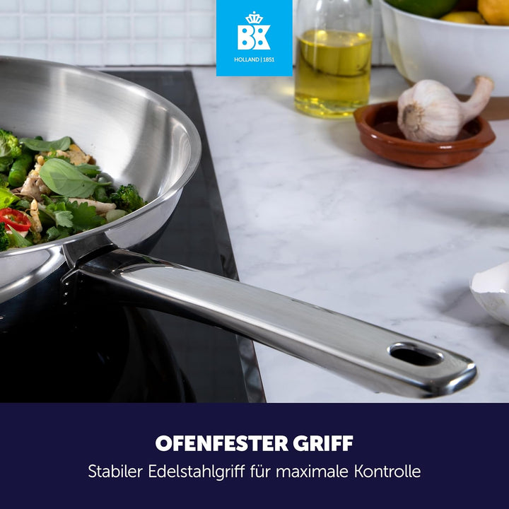 BK Bright Stainless Steel Induction 24 cm Wokpfanne, Mehrfach Verkleidet, Backofenfest, Metallgeschi