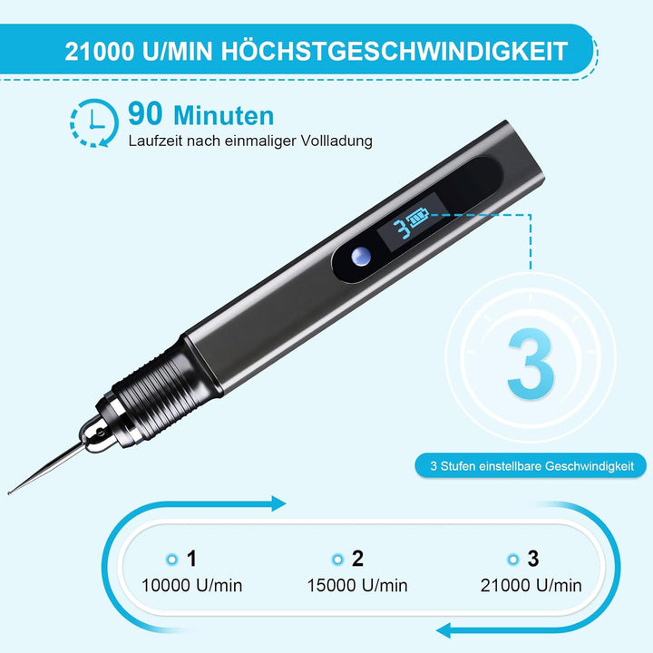 Wiederaufladierbar mit 30 Bits Gravierstift Kit Mini Graveur Gravurwerkzeug Zu 21000 U/min Tragbar G