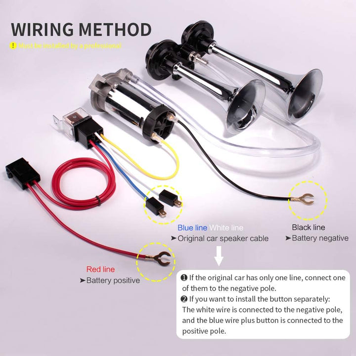 FARBIN Auto Horn 12V 150db Super Loud Air Horn, Chrom Zink Dual Trompete Air Horn, LKW Horn mit Komp