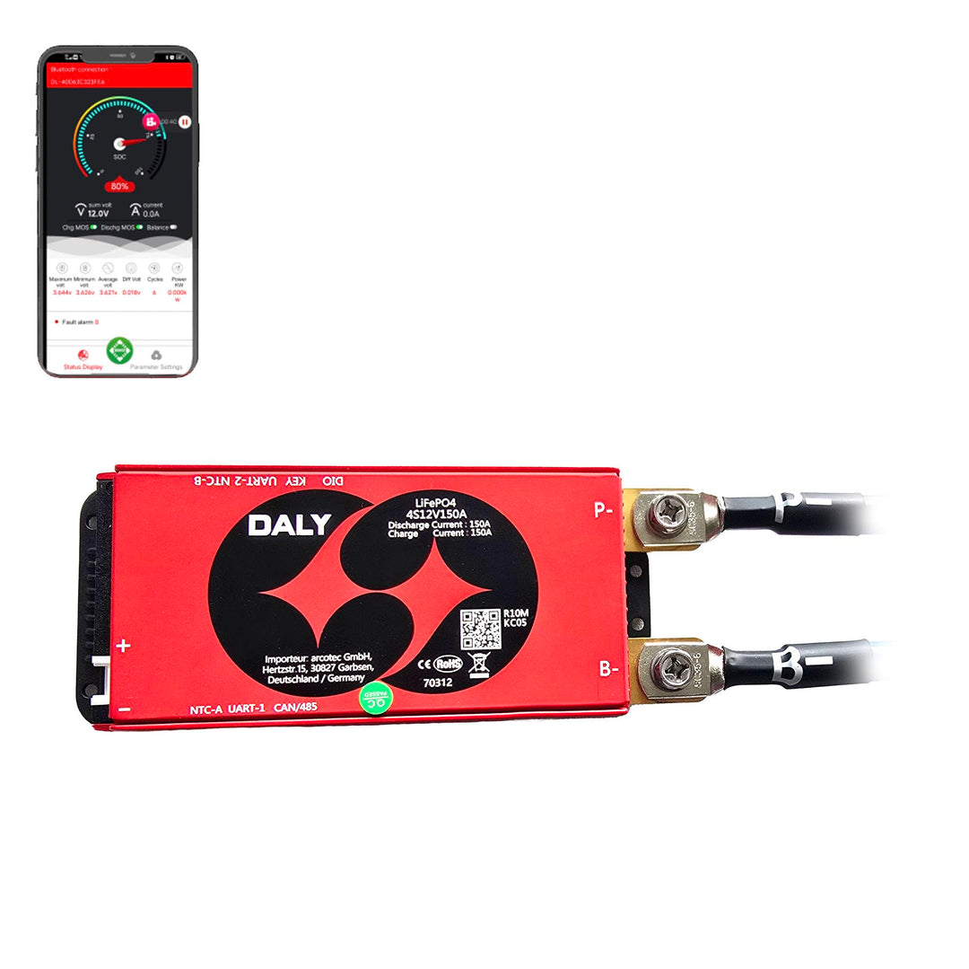 DALY Smart BMS mit Bluetooth für 3.2V LiFePO4 Akkus 4S 8S 16S - Batterie Management System 12V 24V 4