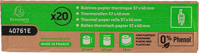 Exacompta 40761E 20er Pack Thermopapierrollen 1-lagig Breite: 57mm, Länge: 18m, Durchmesser Kern: 12