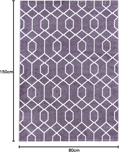 HomebyHome Teppich Wohnzimmer 80x150 cm Läufer Flur Violett Retro Linien Design - Schlafzimmer Teppi