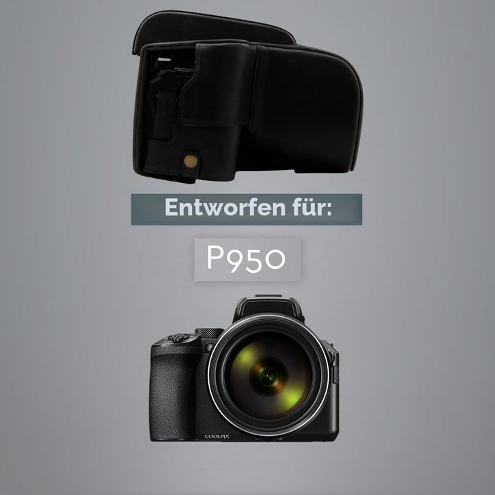 MegaGear Schutzhülle aus Kunstleder kompatibel mit Nikon Coolpix P950 - Schwarz, Schwarz