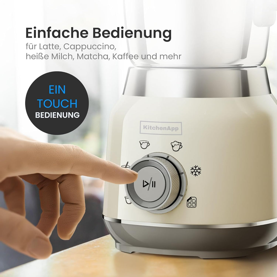 Retro Milchaufschäumer 1L aus Edelstahl – 550W elektrischer Milchschäumer, 6 Programme für warmen &