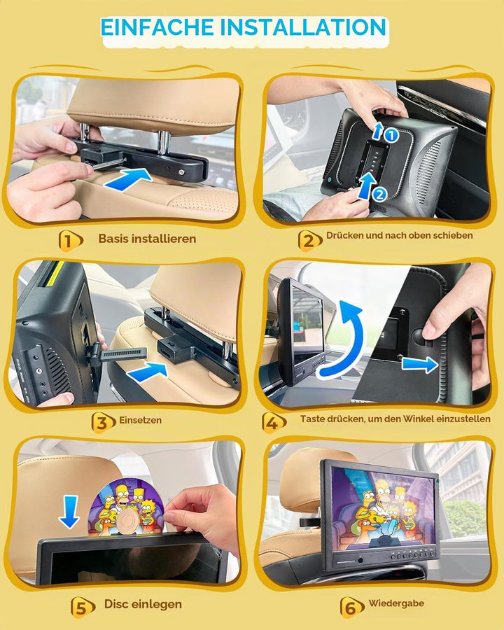 Arafuna 12,5 Zoll DVD Player Auto,1080p Auto Fernseher, DVD Player Auto Kinder Supporte l&