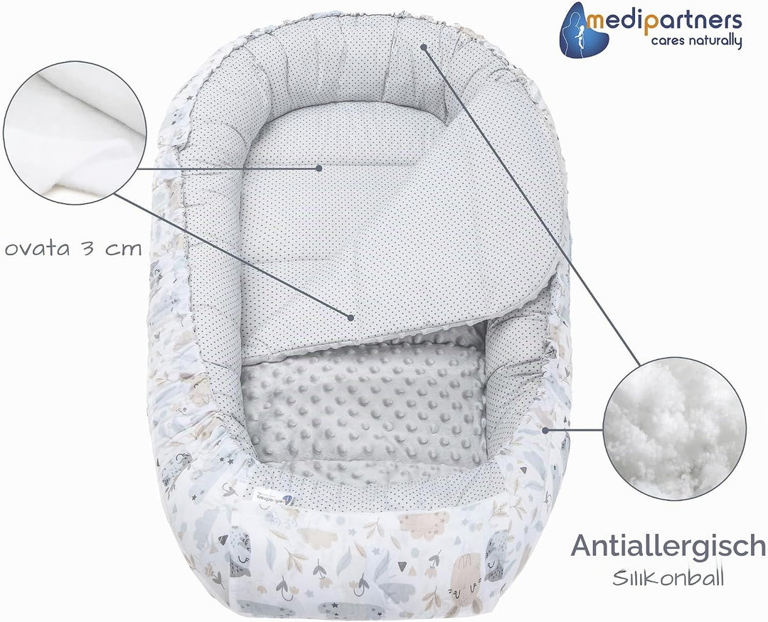 Medi Partners Babynest Kuschelnest Babynestchen 100% Baumwolle Nestchen Reisebett für Babys Säugling