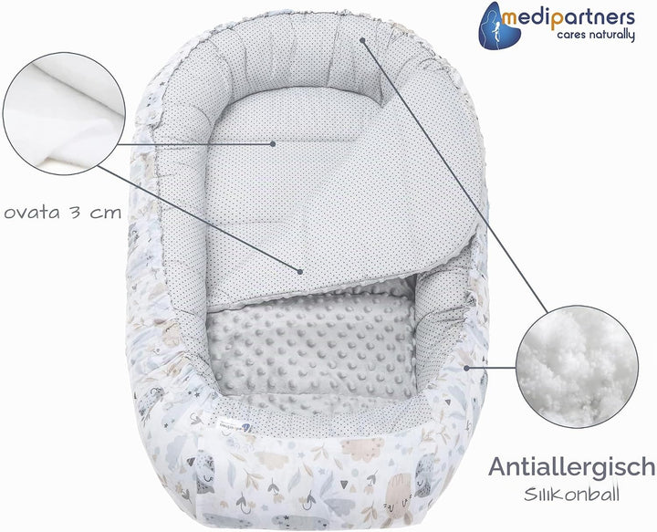 Medi Partners Babynest Kuschelnest Babynestchen 100% Baumwolle Nestchen Reisebett für Babys Säugling