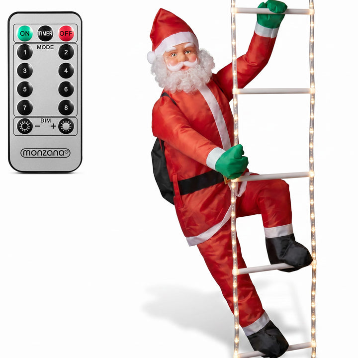 MONZANA® LED Weihnachtsmann Leiter XXL 240cm In-/Outdoor Timer 8 Leuchtfunktionen Fernbedienung dimm