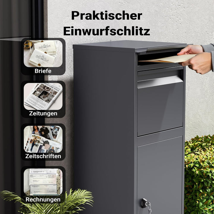 Wiltec Paketkasten grau 410 x 380 x 1020 mm, Paketbox Zuhause, Private Paketannahme passend für Pake