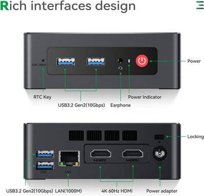 TRIGKEY Mini-PC, Intel N95 der 12. Generation (bis zu 3,4 GHz), 16 GB DDR4 500 GB SSD, G4 Mini-Deskt