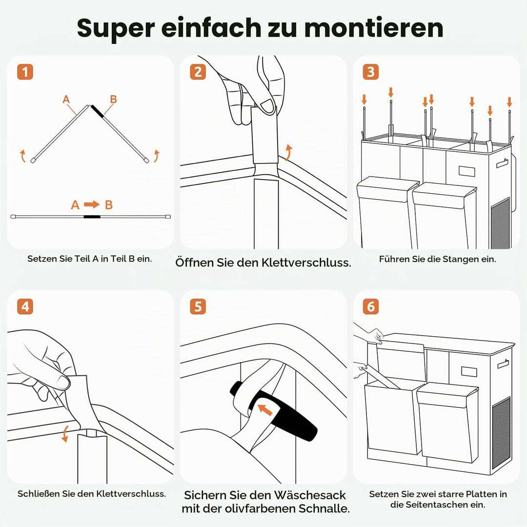 SOLEDI 220L Wäschekorb mit Deckel, Wäschesammler 3 Fächer mit 2 Seitentaschen, Laundr Baskets mit 3