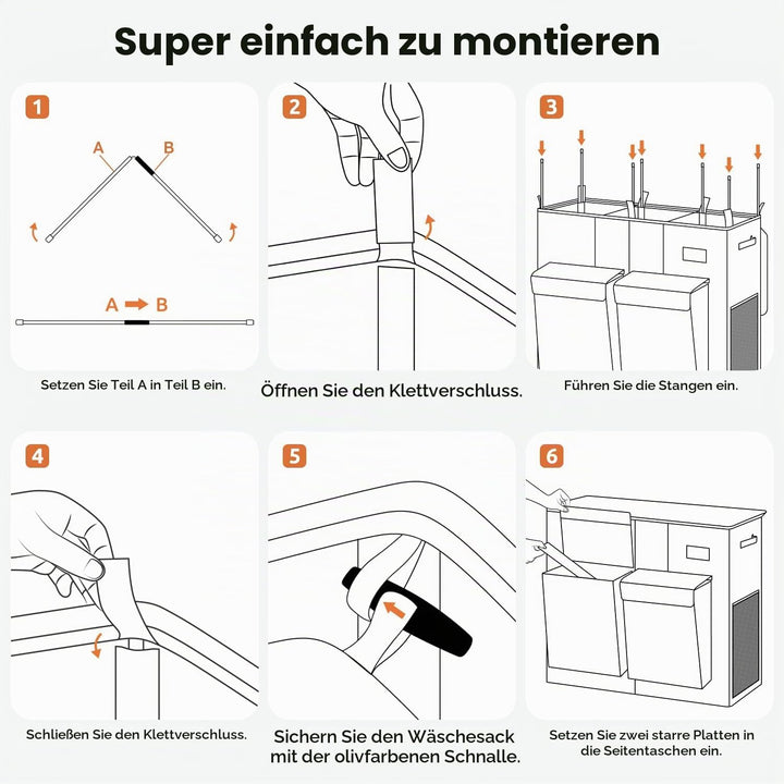 SOLEDI 220L Wäschekorb mit Deckel, Wäschesammler 3 Fächer mit 2 Seitentaschen, Laundr Baskets mit 3