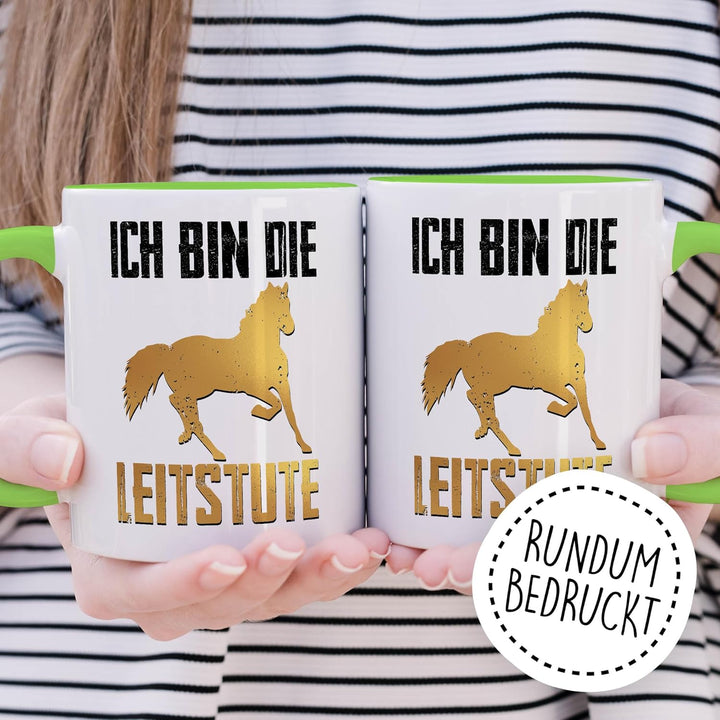 Tasse Mama Geschenk ich bin die Leitstute – Kaffeetasse 330ml aus Keramik – Mutter Pferde Humor Witz