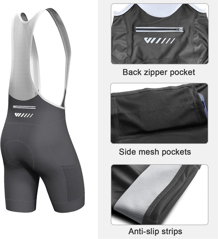 Lo.gas Herren Radfahren Bib Shorts, Gel Gepolstert Mit Taschen, Atmungsaktiv Quick-Dry für Männer M