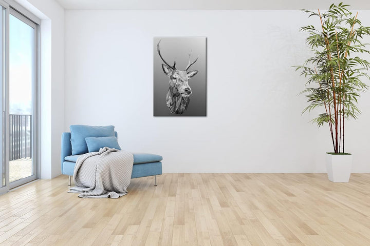deyoli Illustration eines Hirschkopfes Format: 80x60 Effekt: Schwarz&Weiss als Leinwandbild, Motiv f