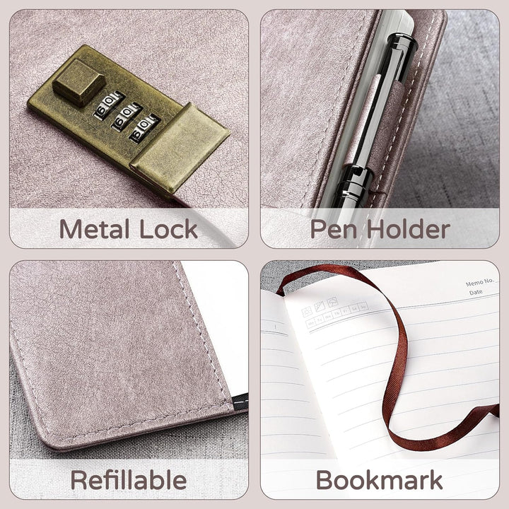 WEMATE Tagebuch mit Schloss, A5 PU Leder Journal mit Schloss 240 Seiten, Vintage Lock Journal mit St
