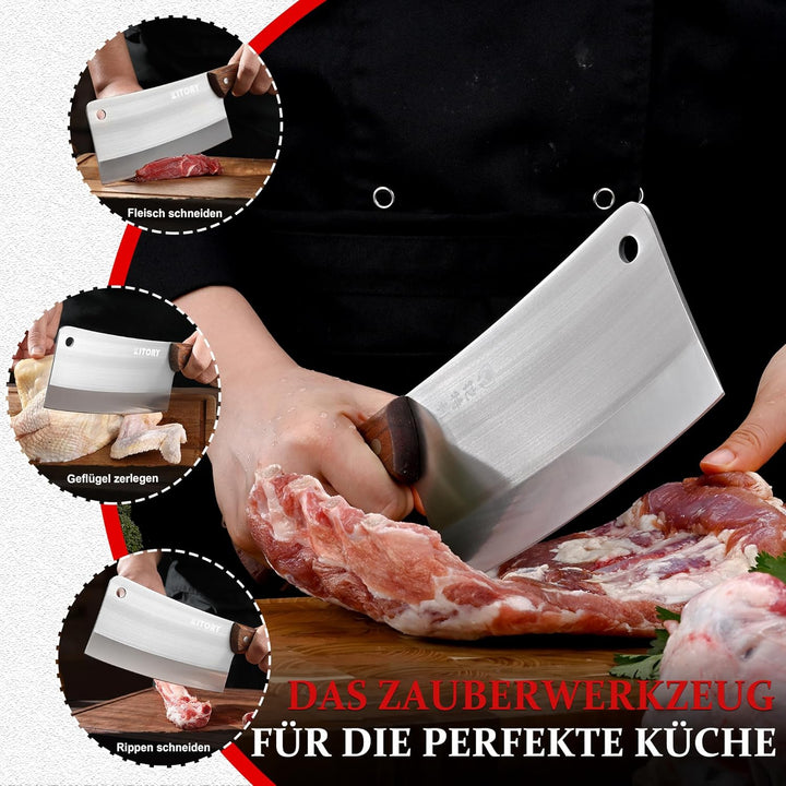 Kitory Hackmesser 18cm, Fleichmesser Extrem Scharf Chinesisches Küchenmesser, Metzgermesser mit Hoch