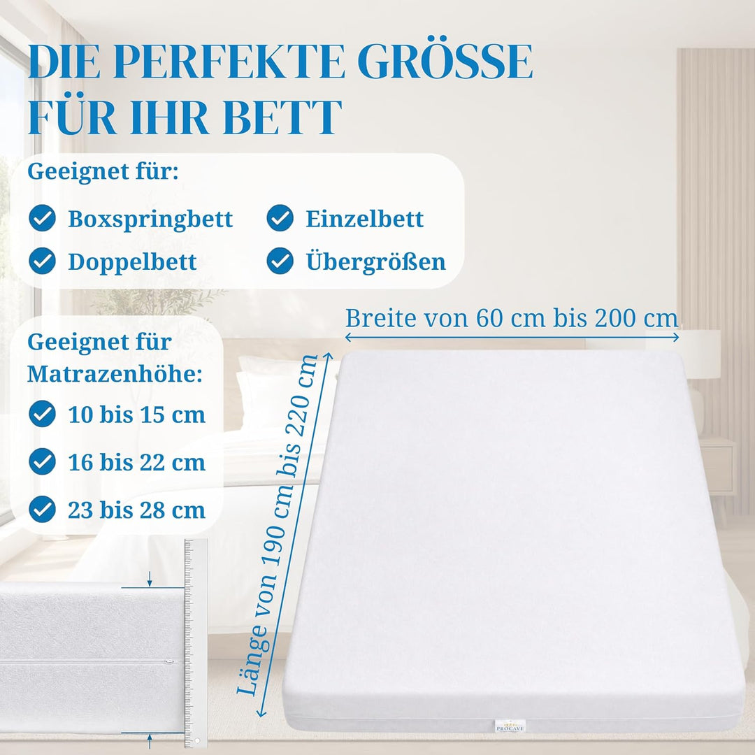 PROCAVE Matratzenbezug Frottee unversteppt 90 x 200 cm | Matratzen-Höhe 23-28cm | Matratzenschoner 9