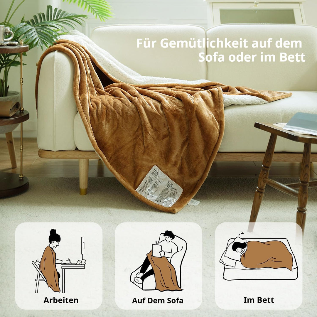 GOTCOZY Heizdecke 130x180 cm - Weicher seidiger Plüsch Wärmedecke Heizdecke 6 Heizstufen und 10 Stun