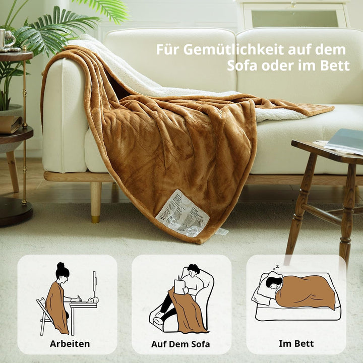 GOTCOZY Heizdecke 130x180 cm - Weicher seidiger Plüsch Wärmedecke Heizdecke 6 Heizstufen und 10 Stun
