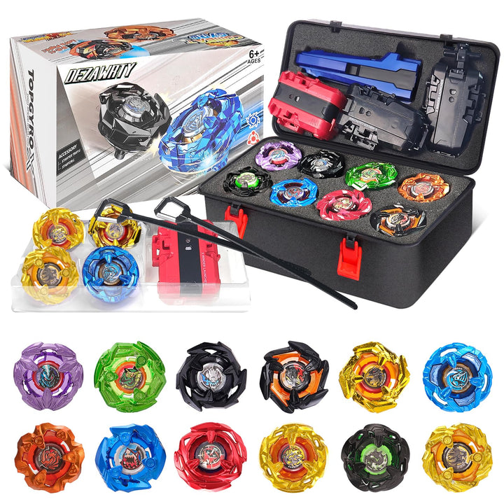 X Kreisel Battle Set, 12 Kampfkreisel 2 Launchers 1 Schnur Starter mit Griff, Spinning Top Box, Batt