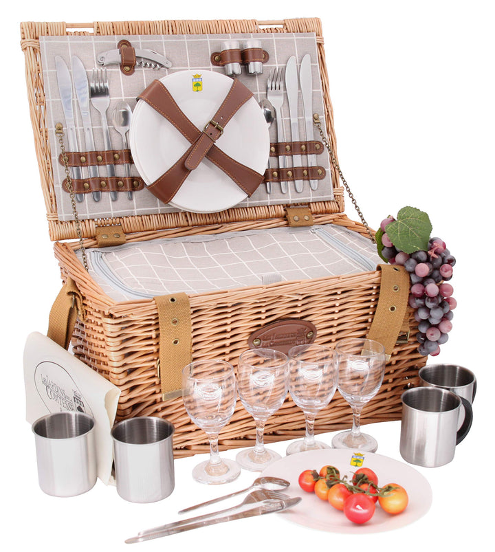 Les Jardins de la Comtesse - Picknick-Korb aus Weidengeflecht Concorde - für 4 Personen, Kühlbox, Te