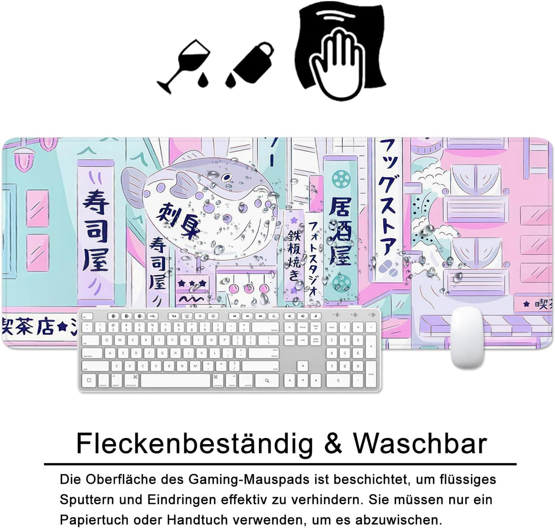 Mauspad Rosa Schreibtischunterlage Japan 80x30cm Japanisch Mousepad XL Gross Mauspad Japanische, Com