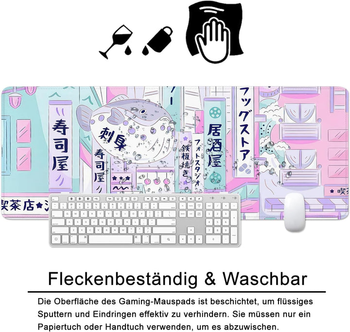 Mauspad Rosa Schreibtischunterlage Japan 80x30cm Japanisch Mousepad XL Gross Mauspad Japanische, Com