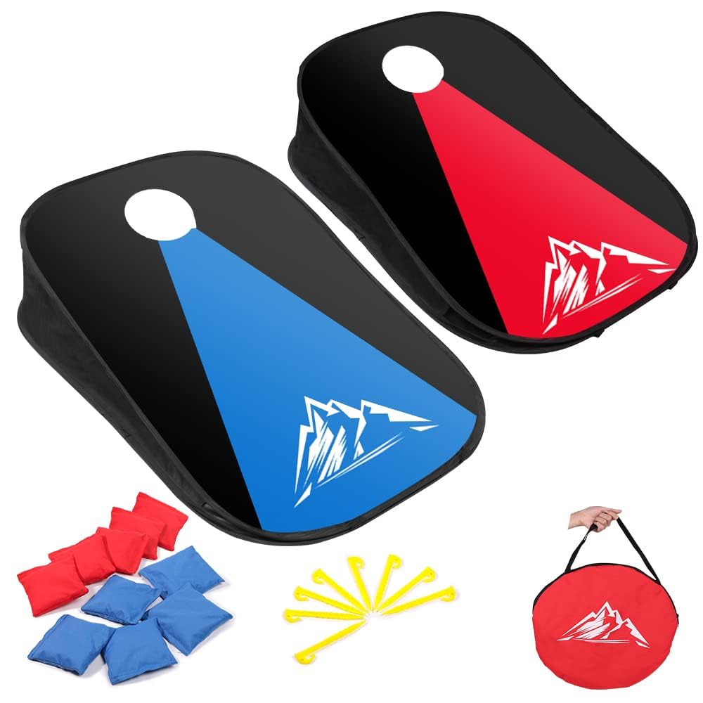 2-in-1 Collapsible Cornhole Säckchen, Portable Cornhole Spiel Outdoor mit PVC gerahmt, 10 Bohnensäck