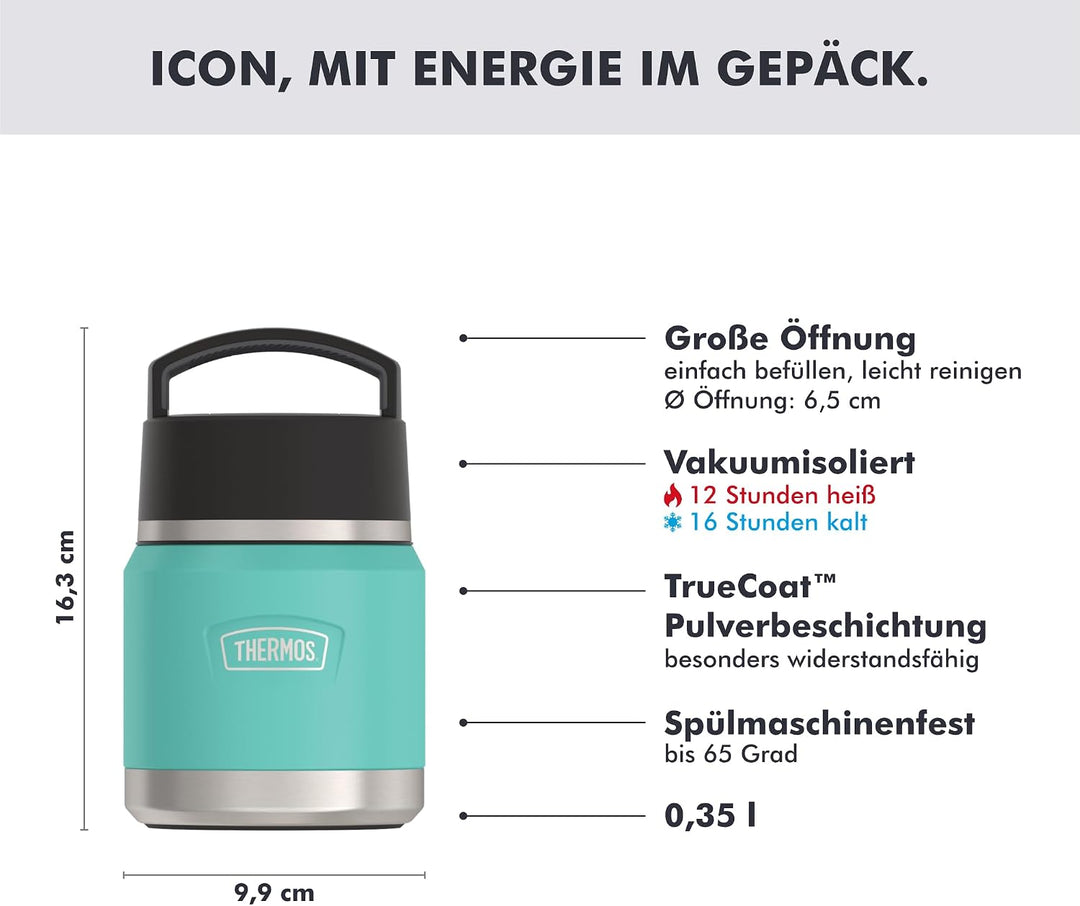Thermos ICON Kids Thermobehälter für Essen 0,35l, türkis, seafoam, Edelstahl, absolut dicht, hält Sp
