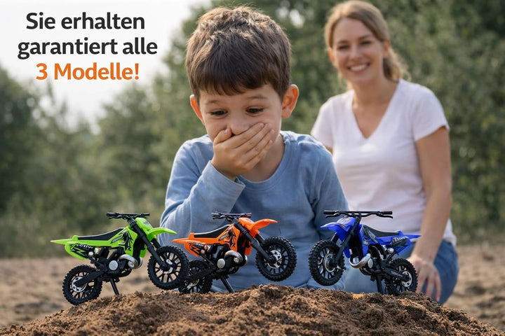 3er Set Cross Motorrad Spielzeug – Motocross Bikes für Kinder – je ca. 13 cm – Geschenk Set Jungen –