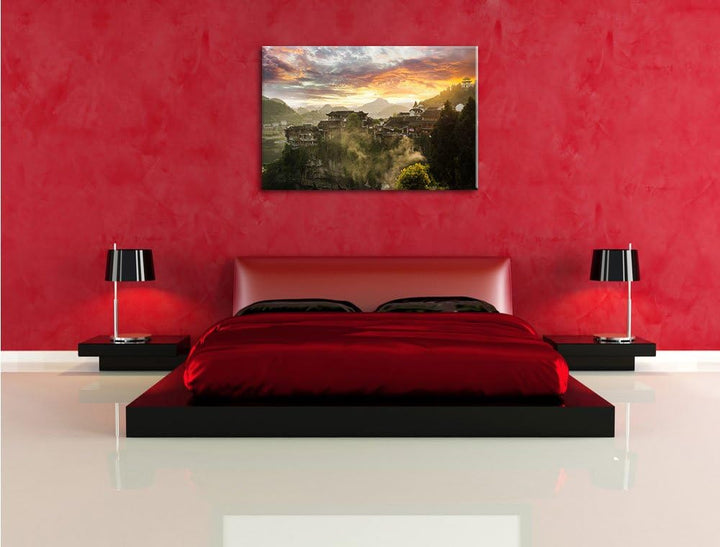 Pixxprint Gigantisches Dorf in China als Leinwandbild/Grösse: 100x70 cm/Wandbild/Kunstdruck/fertig b