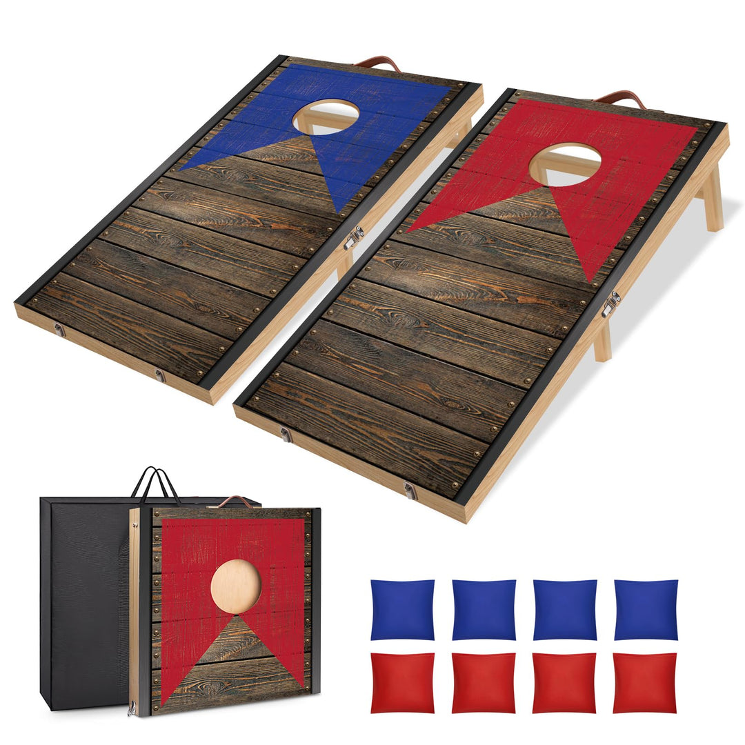 NZQXJXZ Cornhole Spiel Set aus Massivholz – 120 x 55 cm Faltbare Cornhole Bretter mit 8 Sitzsäcken u