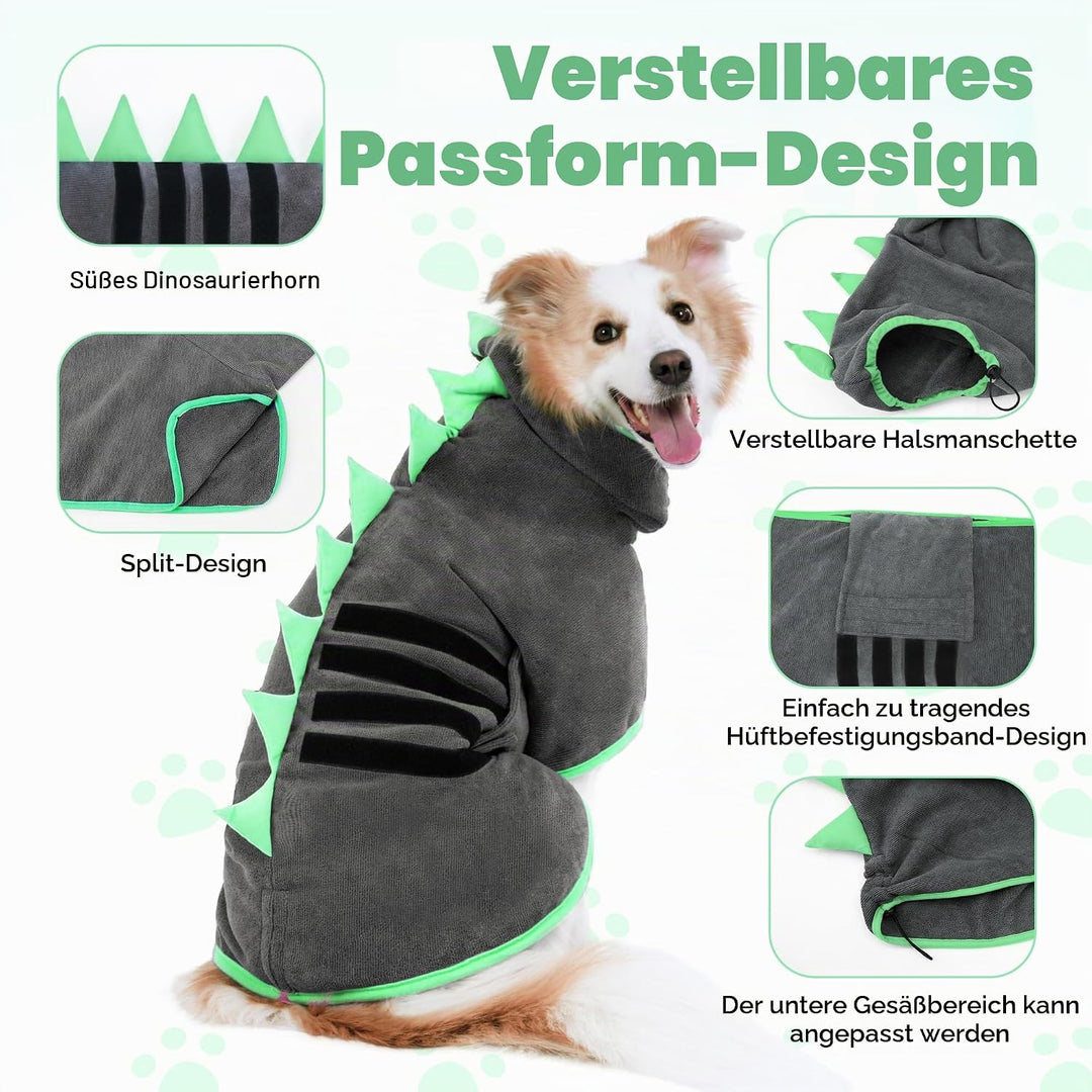 HundeBademantel Mikrofaser Schnell Trocknend, Einstellbar Hundehandtuch Extra Saugfähig für Mittel &