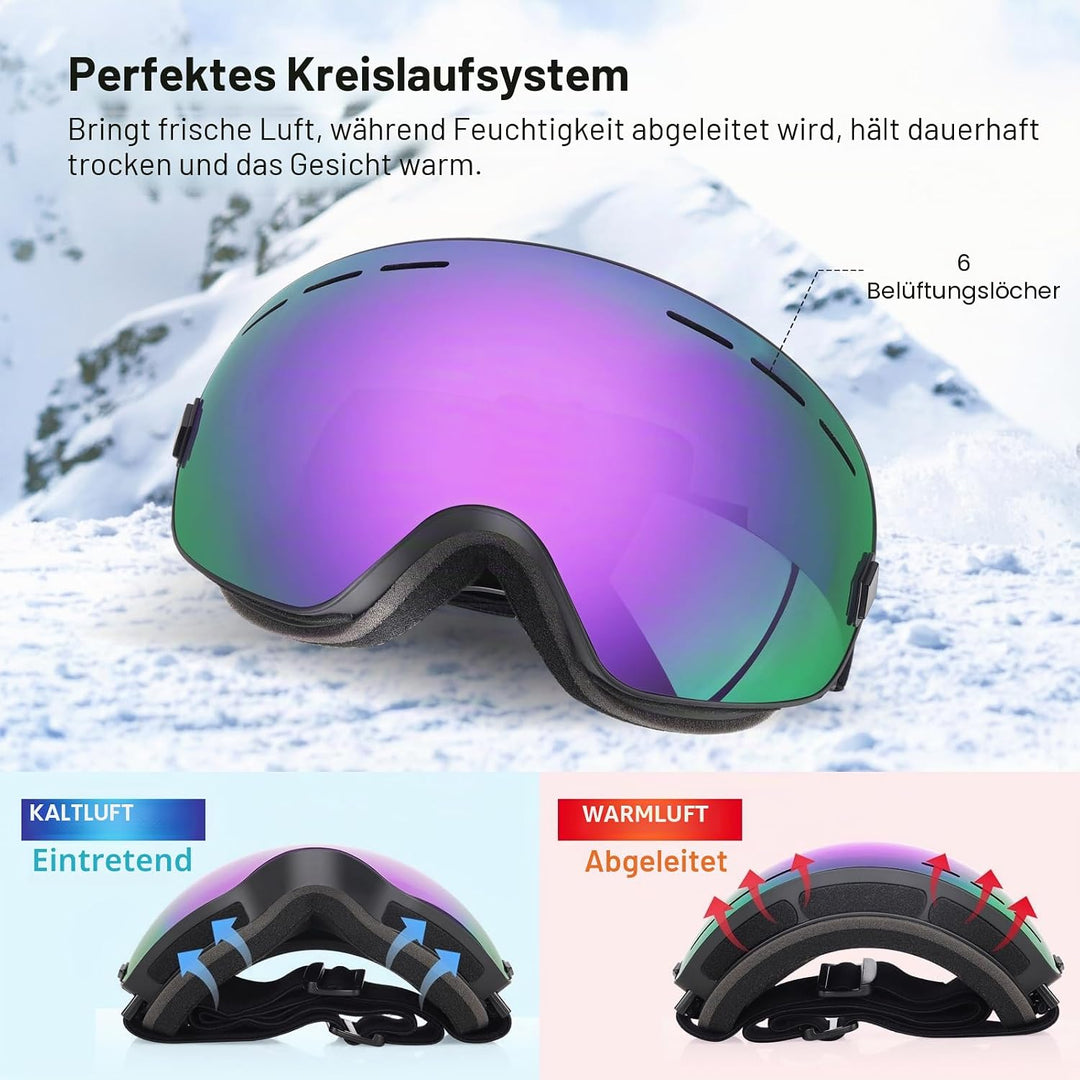 EXP VISION Snowboard Skibrille für Herren Damen Jugend, 100% UV400 Schutz Anti Beschlag über der Bri