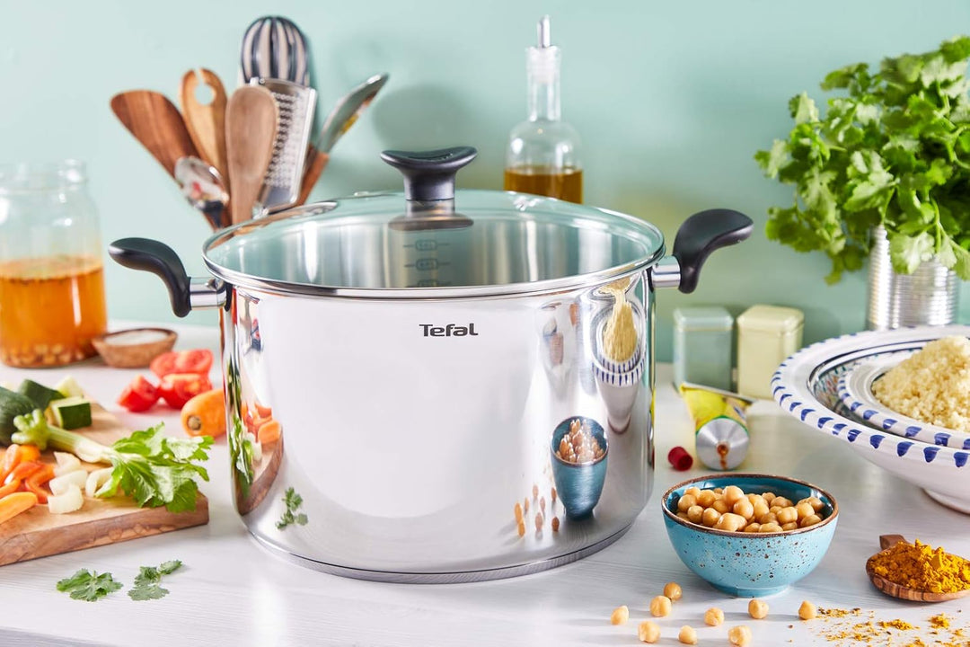 Tefal Primary Kochtopf 28 cm + Deckel, 10 Jahre Garantie, hochwertiger Edelstahl, Induktion, Schmore