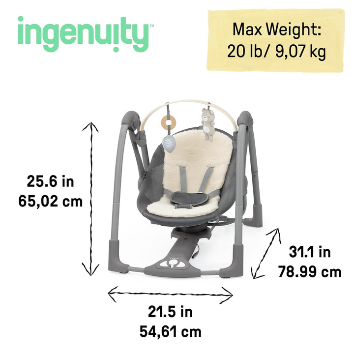 Ingenuity Every Season Swing 'n Go Tragbare Schaukel - Kühlende und wärmende Stoffe, Spielzeugstange